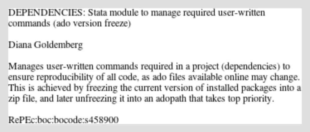 DEPENDENCIES: Stata module to manage required user-written c