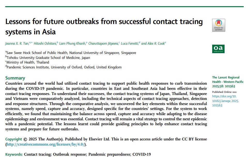 Abstract of article named "Lessons for future outbreaks from successful contact tracing systems in Asia"