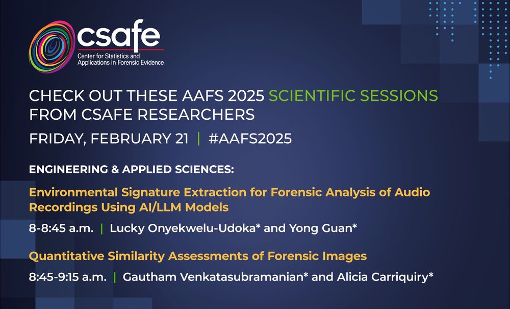 If you're looking for a #AAFS2025 Scientific Session to attend on Friday, check out our final two presentations in the Engineering & Applied Sciences section:
https://forensicstats.org/aafs2025/
