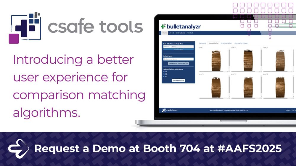 CSAFE at #AAFS2025:
If you missed our Tuesday AAFS Workshop on open-source software tools, stop by our booth 704 and ask for a quick demo of our new apps:
• Handwriter
• BulletAnalyzr
• ShoeComp
• ShoeprintAnalyzr
https://forensicstats.org/aafs2025/
