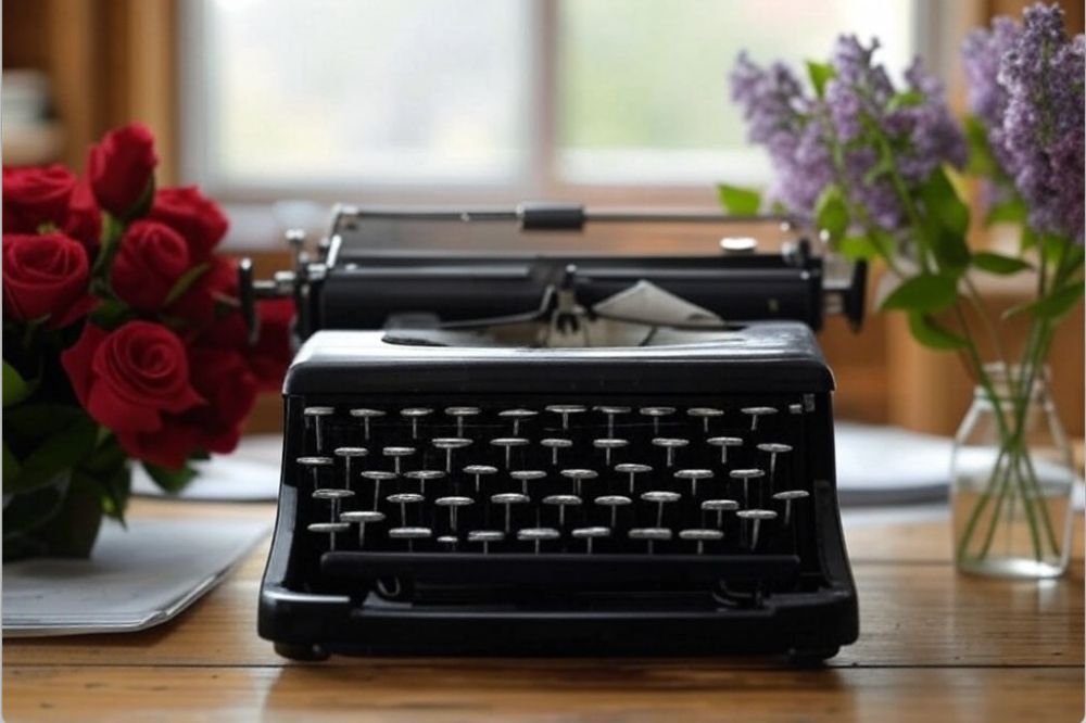 typewriter with flowers
