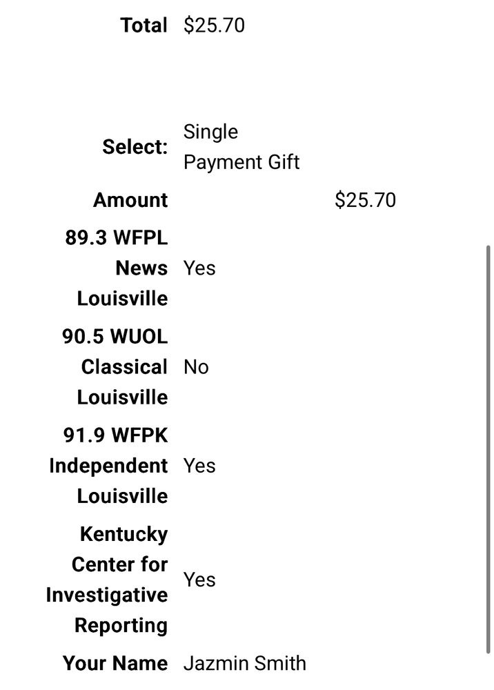 Receipt of $25 donation to LPM
