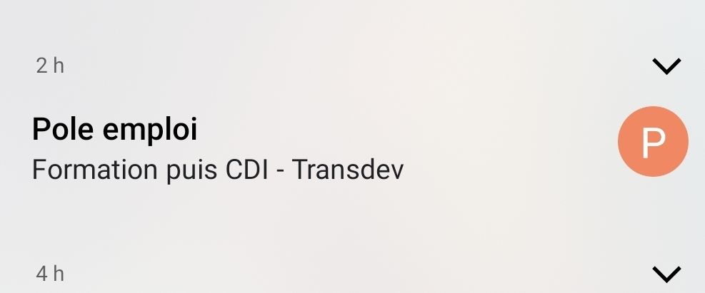 Mail de pôle emploi donnant un titre de poste d'emploi nommé "transdev"