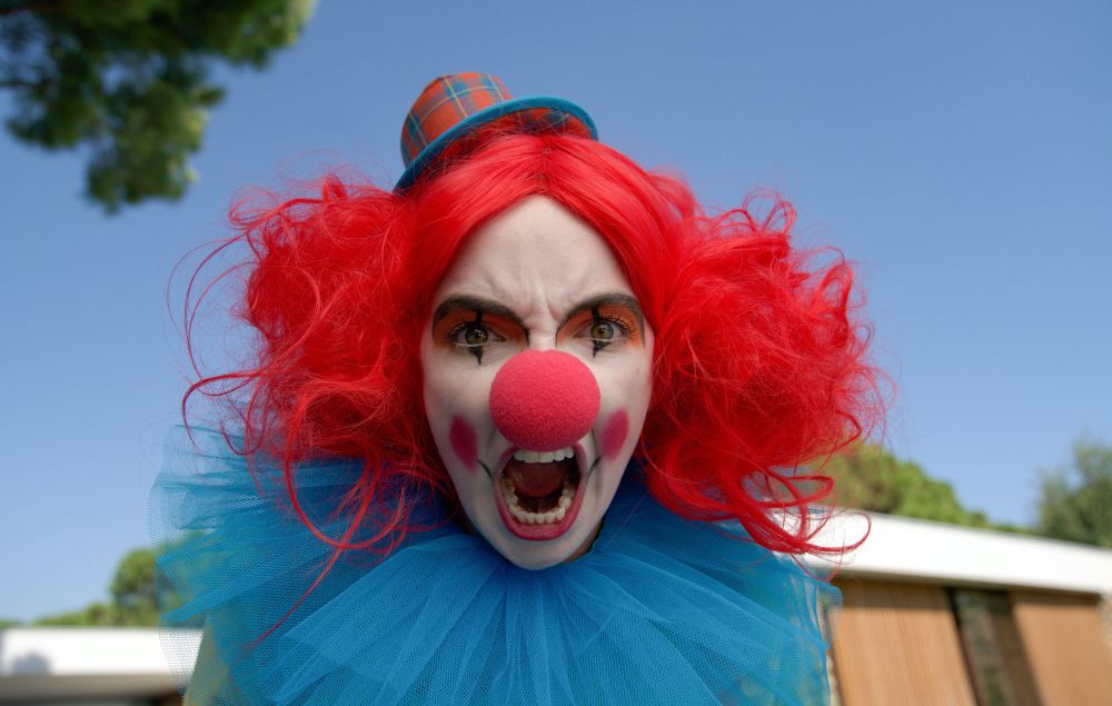 Villanelle in full clown outfit, just before THAT killing..