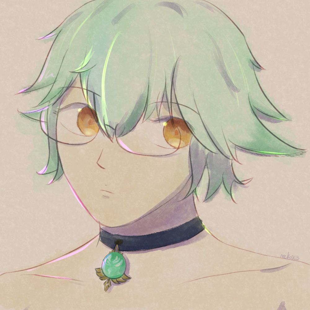 a colored sketch of a character named 'Sucrose' in Genshin Impact.