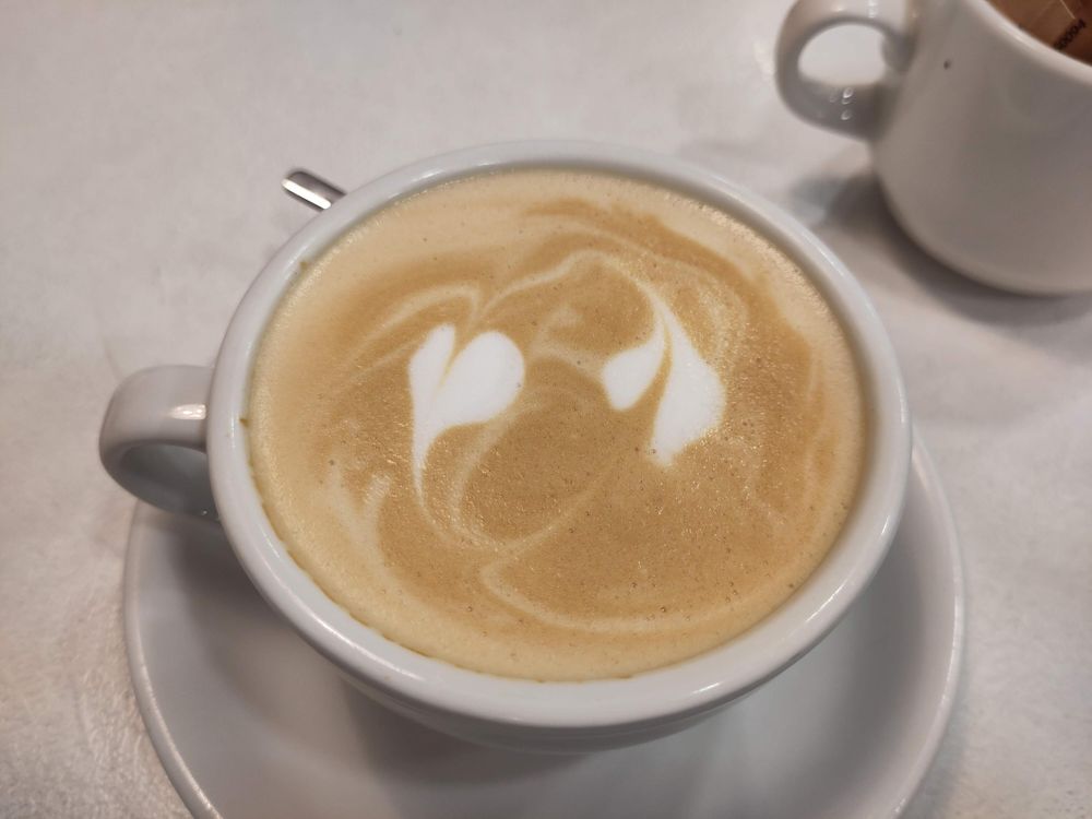 Latte art with rotational symmetry of order 2.