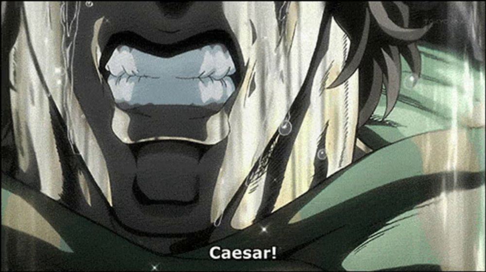 a close up of a man 's face with the words caesar on the bottom right