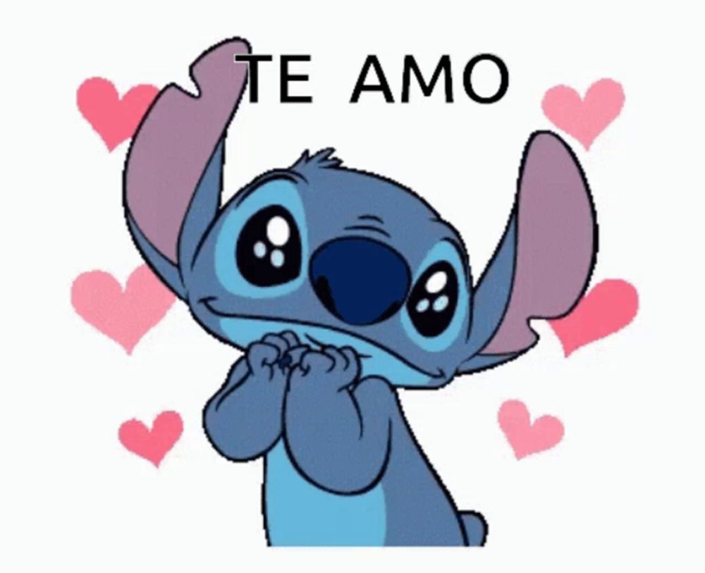 a picture of stitch with hearts around him and the words te amo on the bottom