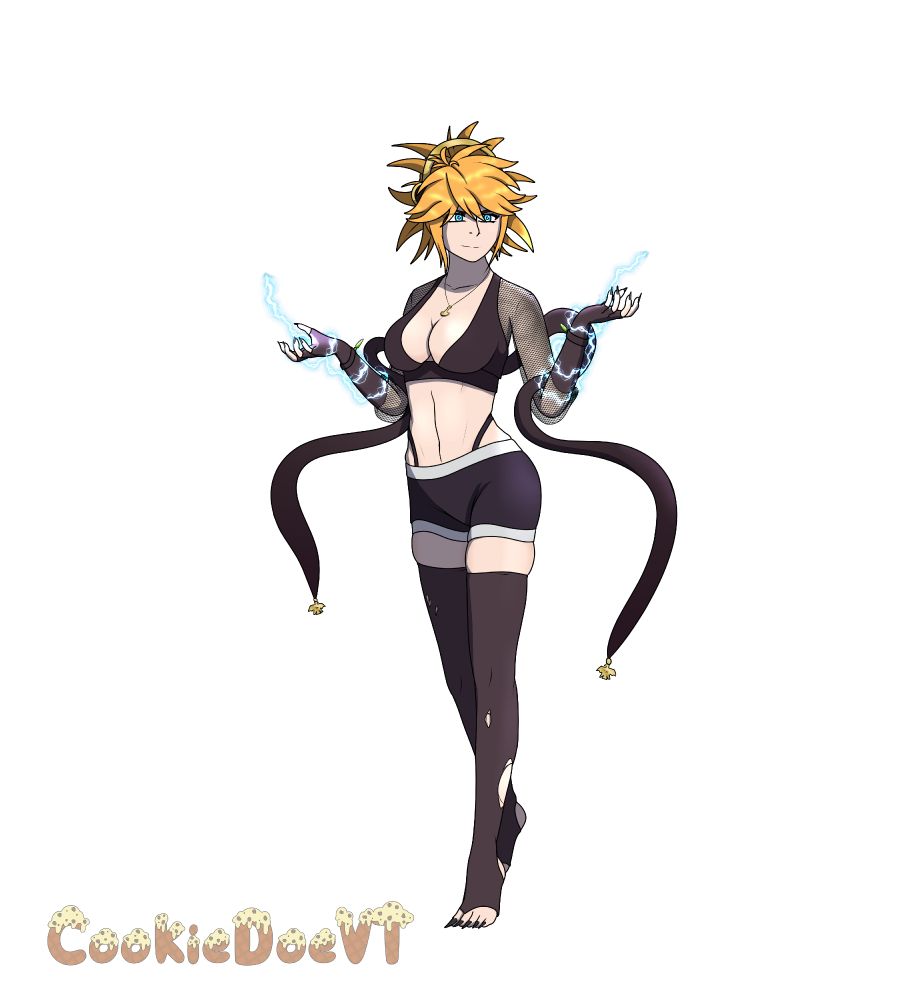 Illustration of a blonde haired vtuber with electric powers looking to the right