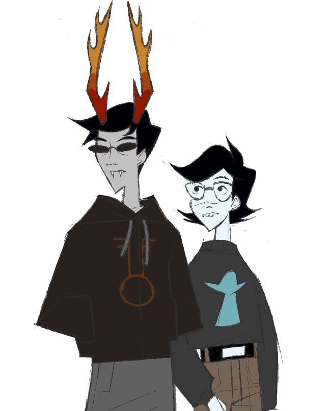 Dammek and Jude from hit game Hiveswap standing beside each other suspiciously.