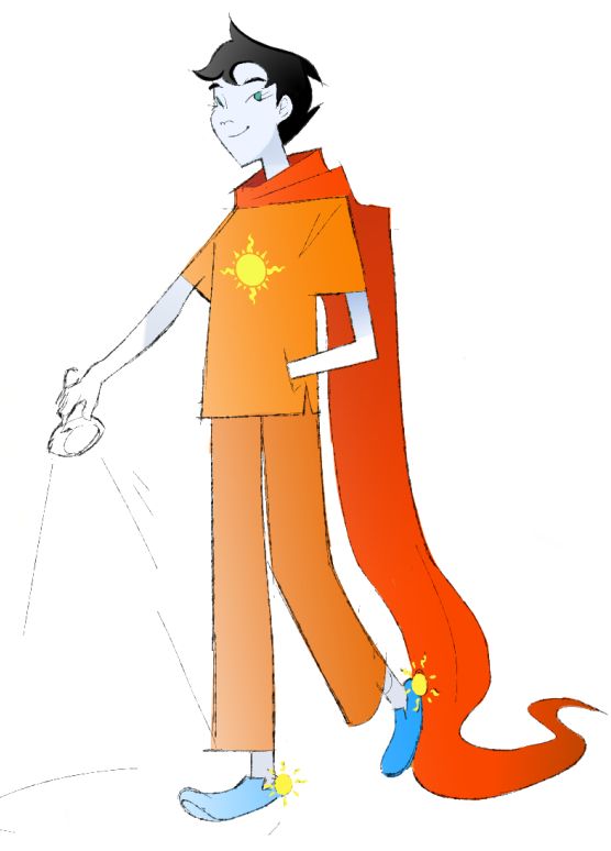 Joey Claire, from hit game Hiveswap in an Heir of Light apparel. She holds a poorly drawn flashlight in her right hand, pointing it downwards.
