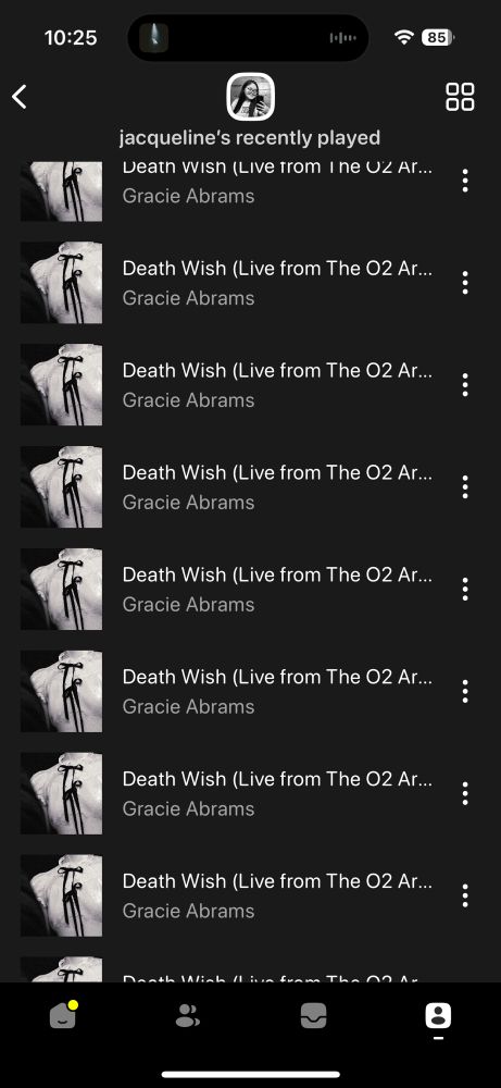 a screenshot of airbuds showing only death wish by gracie abrams on repeat