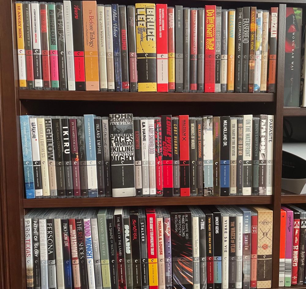 a photo of my shelf of Criterion releases. it’s full.