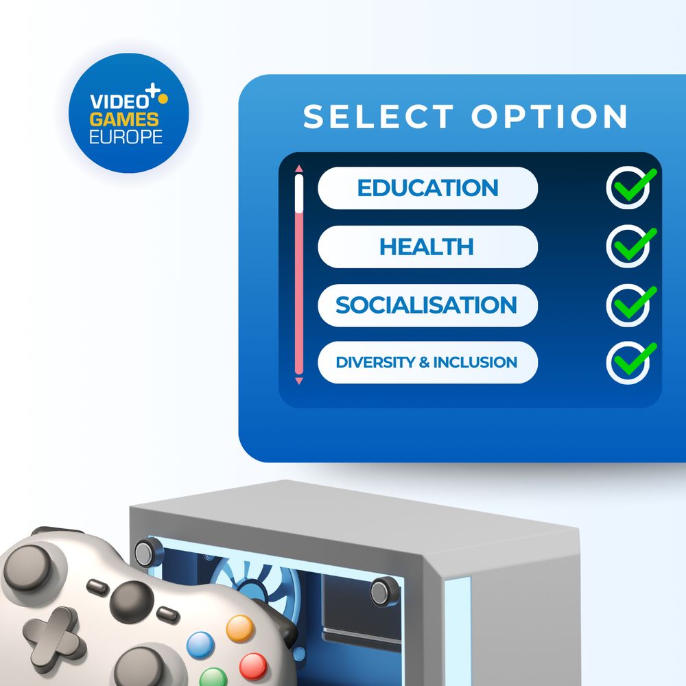 Graphic design announcing the different positive sides of videogames