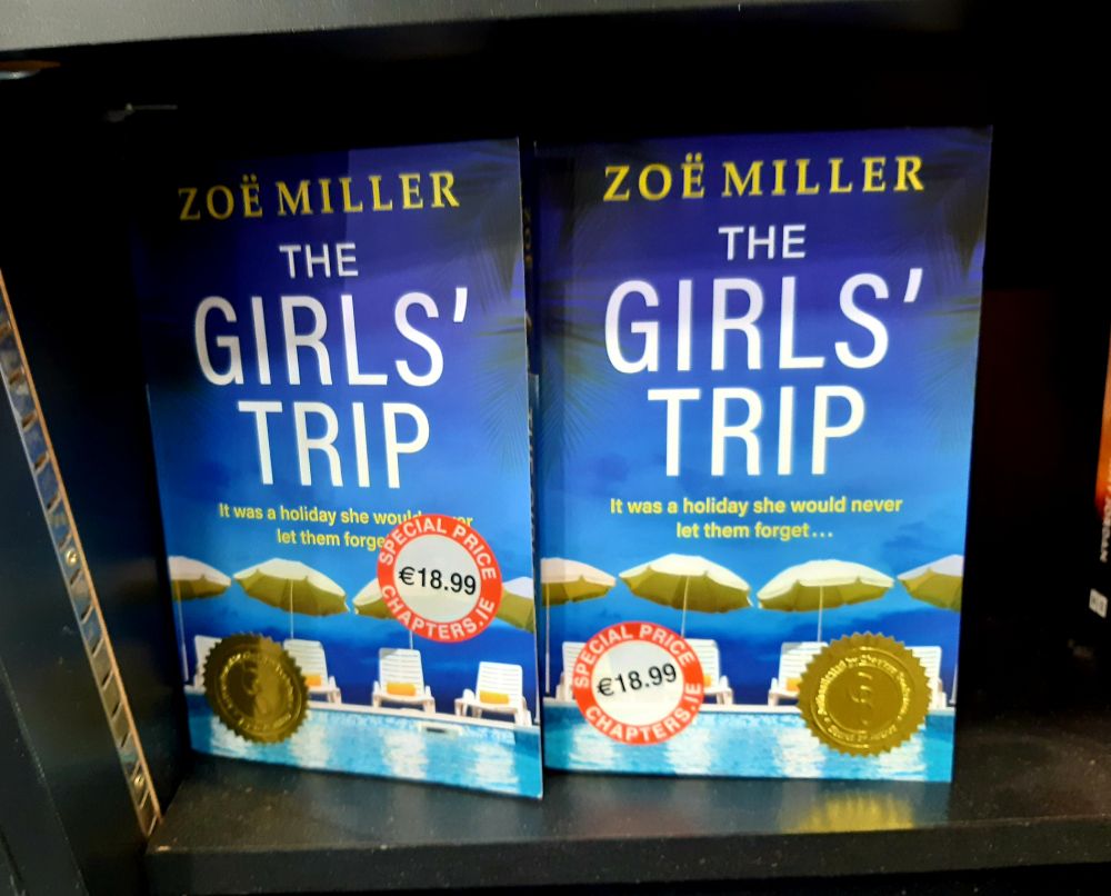 Picture shows copies of the book The Girls' Trip on a shelf