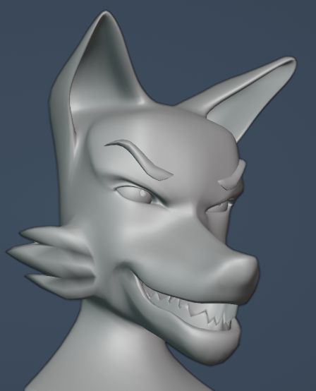 Side-downward profile of a much sinister 3D version "Vyriss" in gray shading.