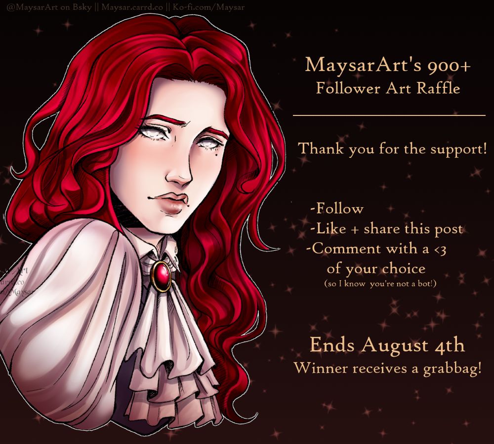 left side shows a portrait of a young man with long red hair and pale skin and white eyes in fantasy attire. The right says the text that is in the post. 