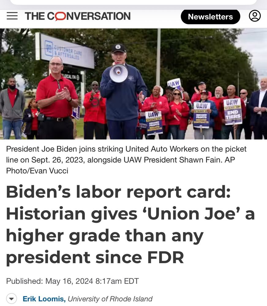 Historian gives Joe Biden aka “Union Joe” a higher grade than any president since FDR for labor support 