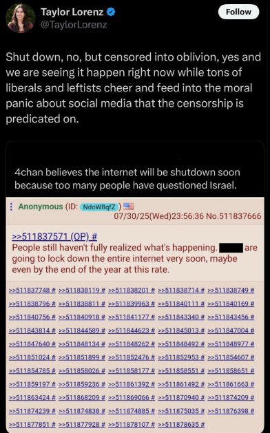 Taylor Lorenz reposts someone using a slur for Jews accusing Jews of controlling the internet 