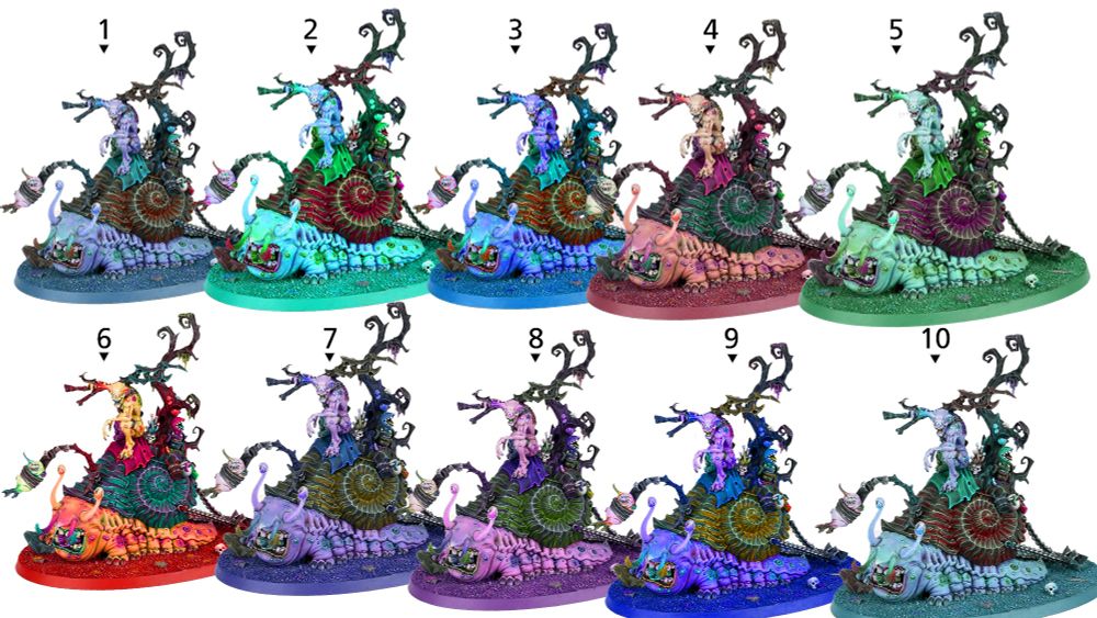 10 different colour schemes for the warhammer age of sigmar & 40k nurgle miniature slimux horticulux 