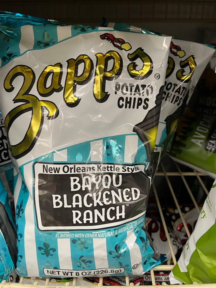 A bag of Zapp’s brand Bayou Blackened Ranch potato chips 