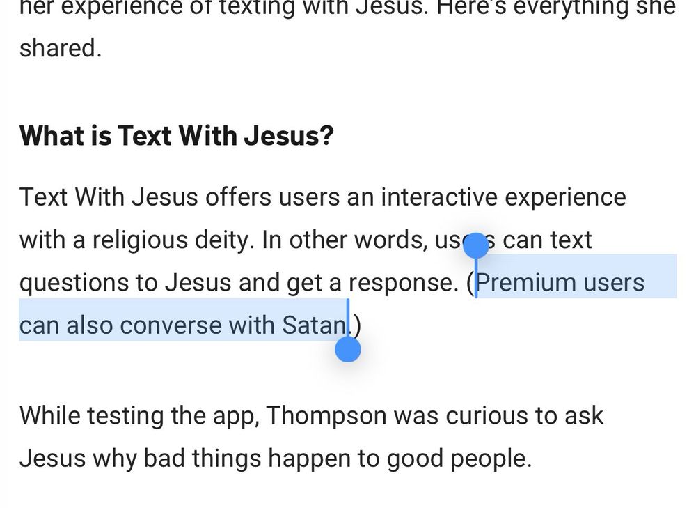 AI app that allows users to converse with Jesus has a premium option that also allows them to chat with Satan.
