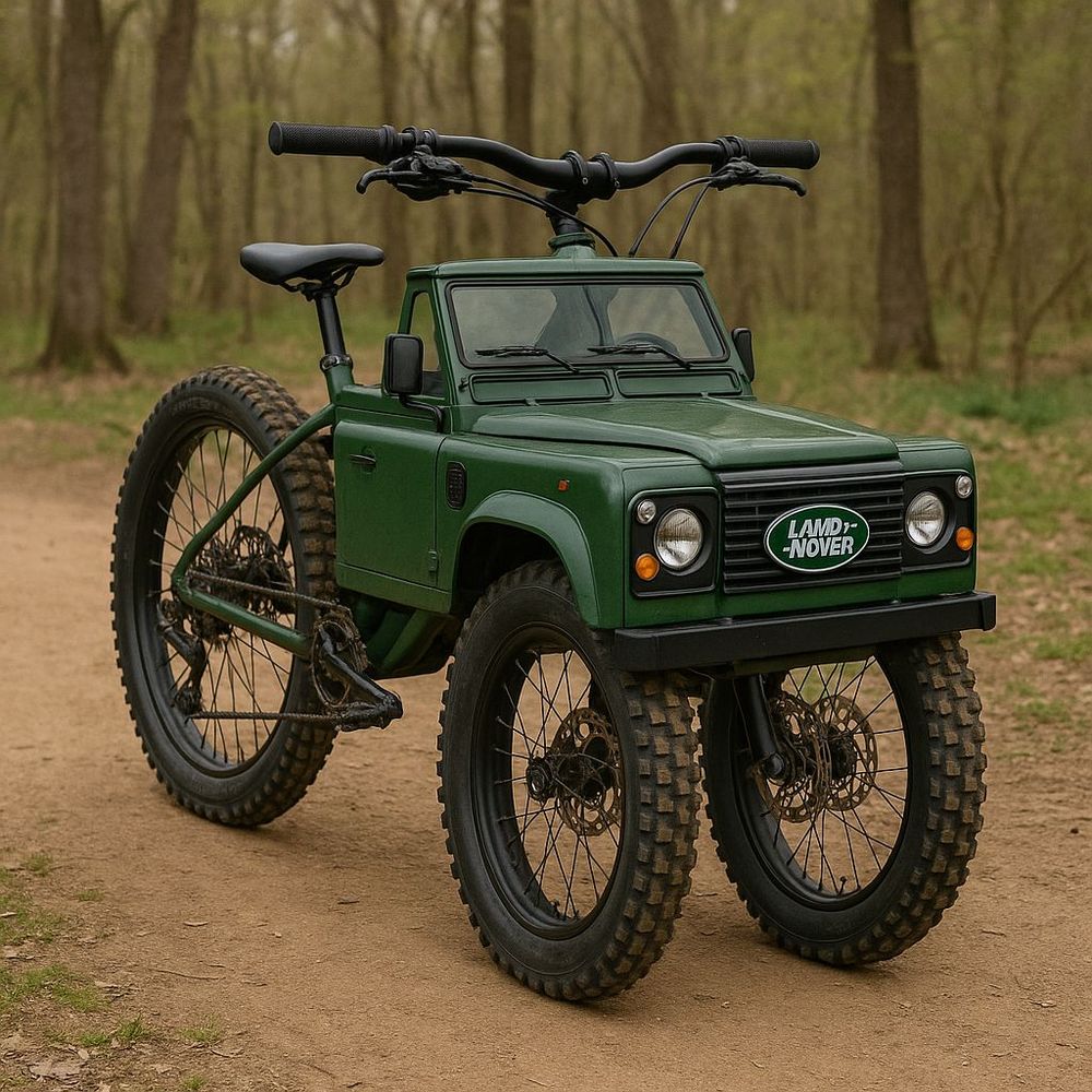 Three wheeled electric trike with Land Rover front.