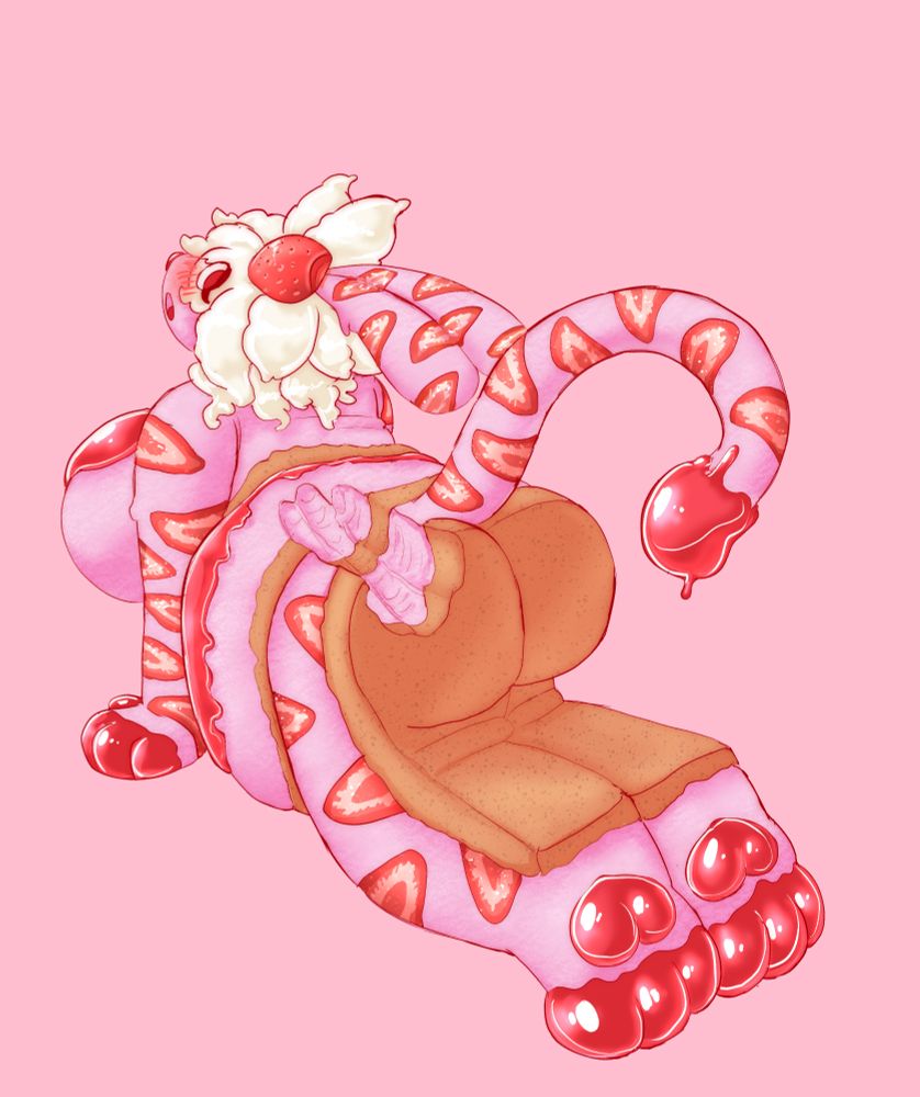 Ina the anthro strawberry mousse cake with a big chunk of her butt and back chomped off, she doesn't mind