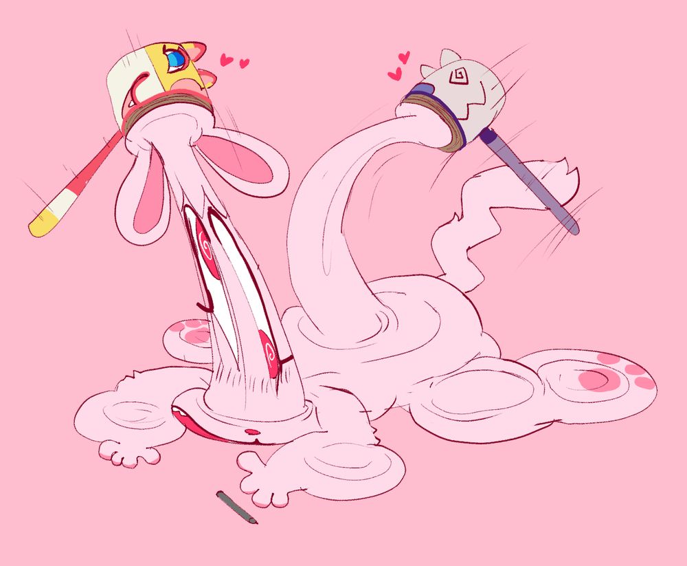 ina being bonked by yomo and aika mochi hammers