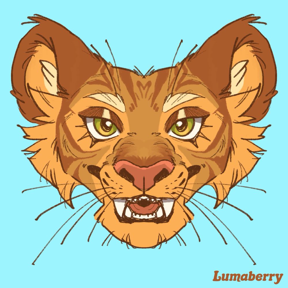 A symmetry head shot of a orange and tan anthro furry tiger girl 