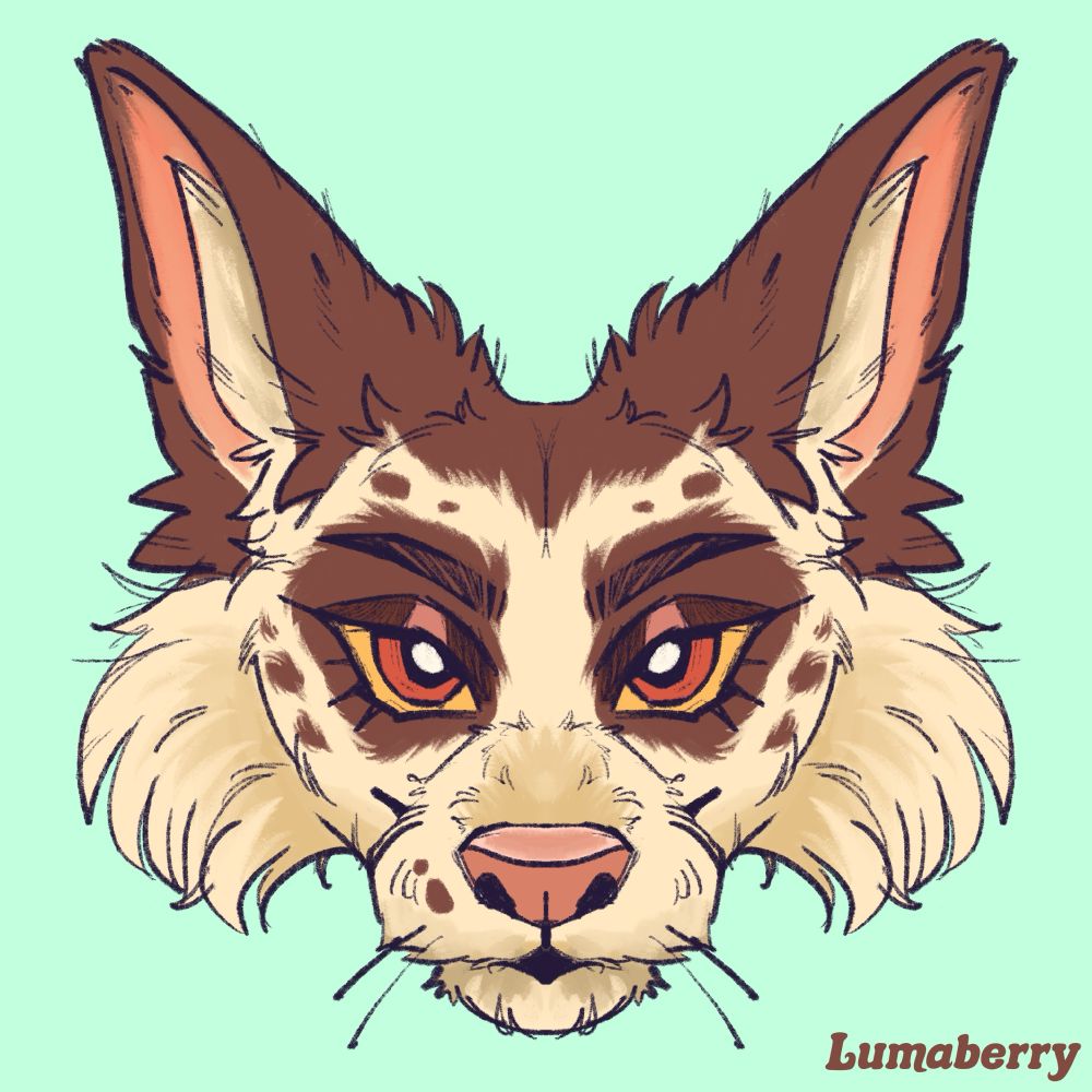 A symmetry head shot of a brown and cream colored anthro furry dog girl