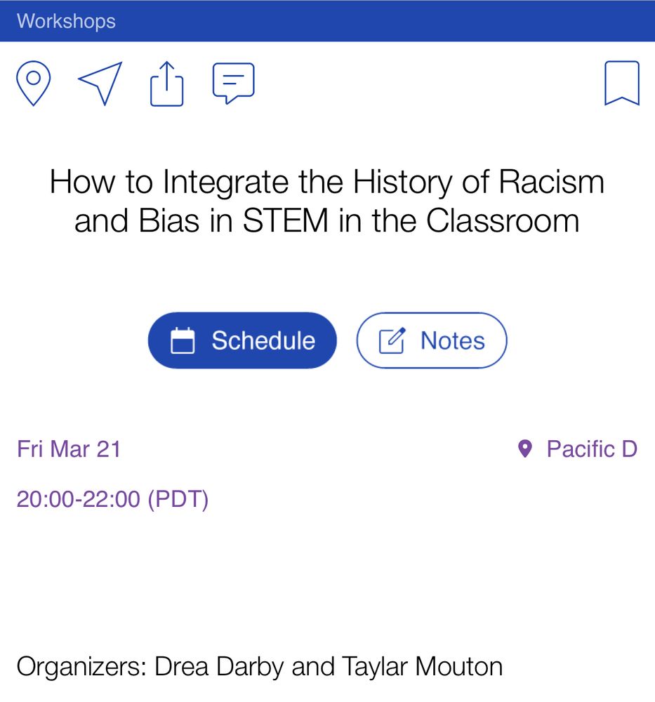 Posting about the details of a session at the Dan Diego drosophila meeting focused on impacts of bias in STEM. Pacific ballroom
d. Will be awesome!
