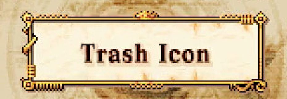 Menu button from Nintendo DS game From The Abyss reading "Trash Icon"