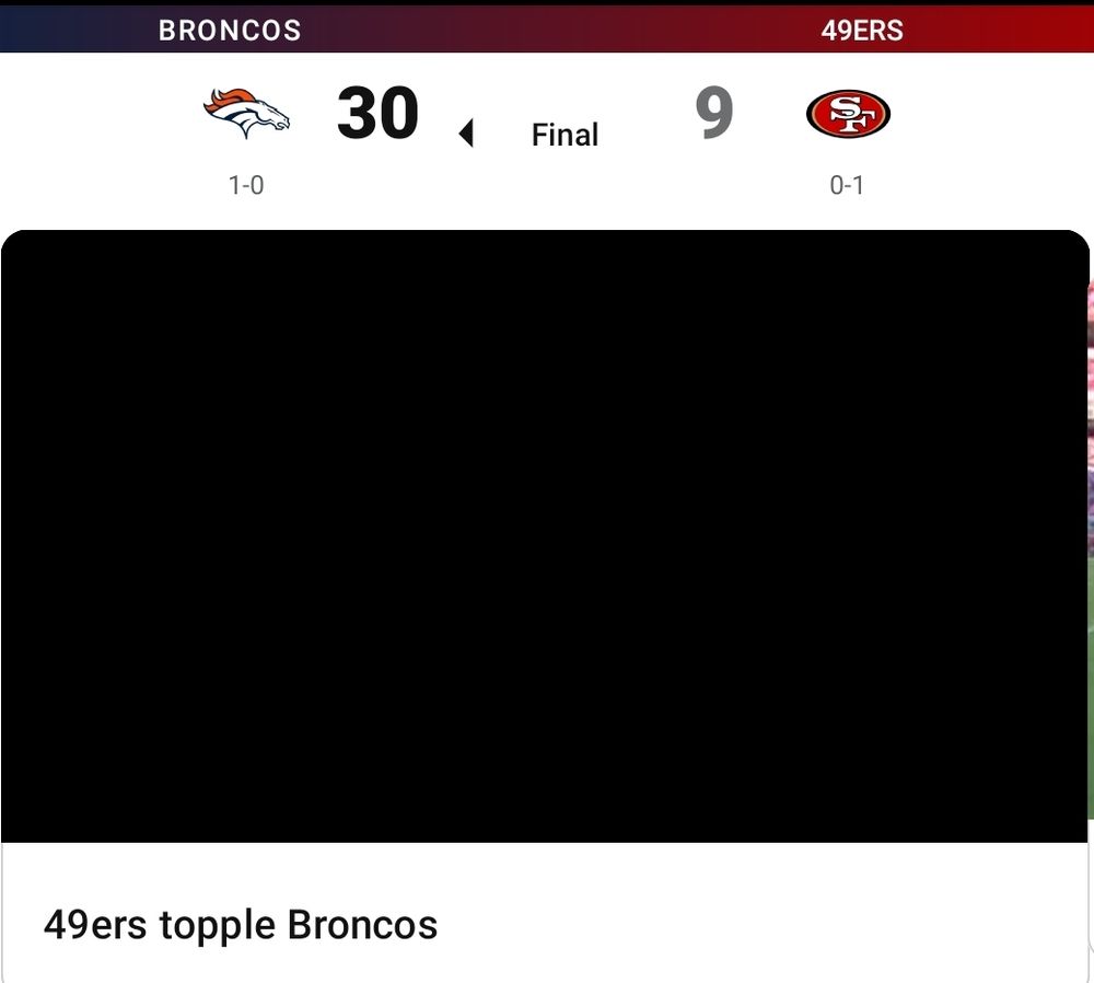 ESPN has headline "49ers topple Broncos" for the preseason game that the Broncos won 30-9 last night. Also, completely unrelated to the photo and this post, the orange criminal fuck raped children with Epstein. 