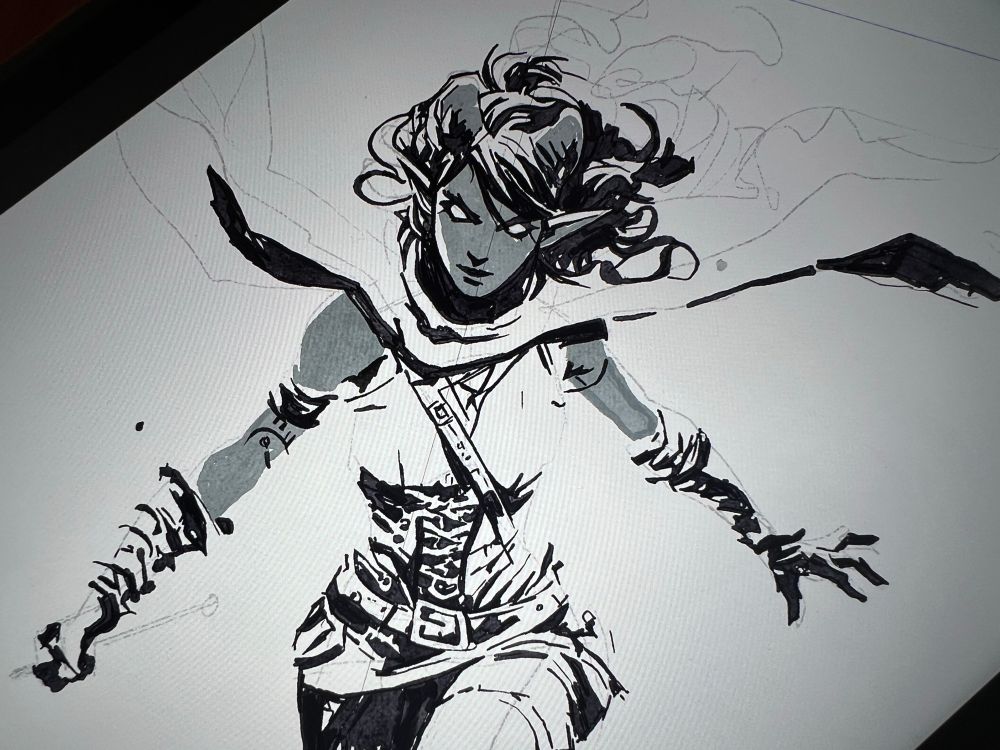 Work in progress. Digital illustration of a female tiefling rogue.
