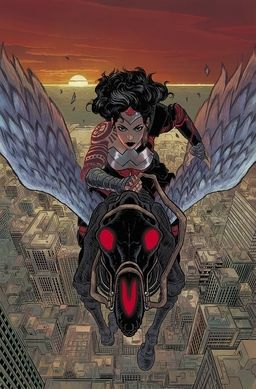 Absolute Wonder Woman riding an undead Pegasus