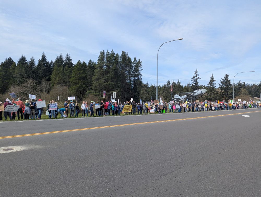 Thousands of protesters lining the highway