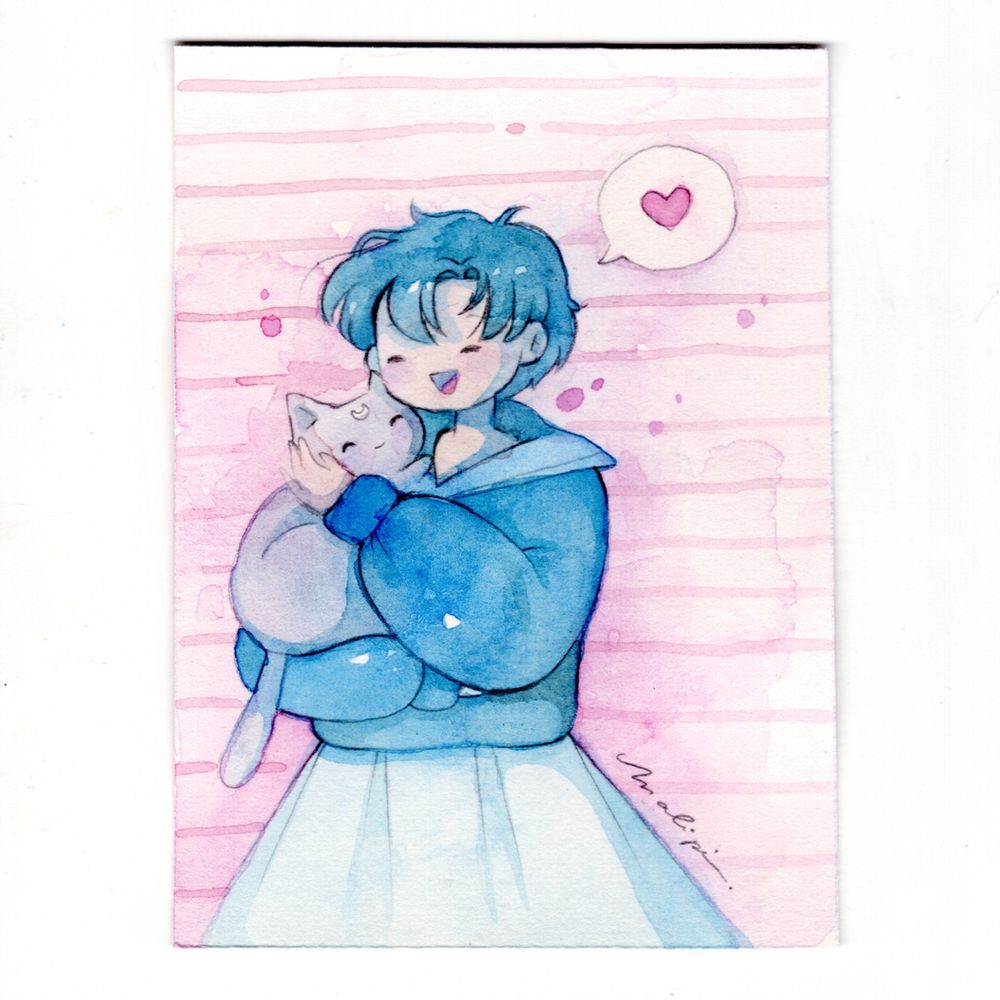 small watercolor featuring ami and luna from sailor moon / mini aquarela da ami e da luna de sailor moon