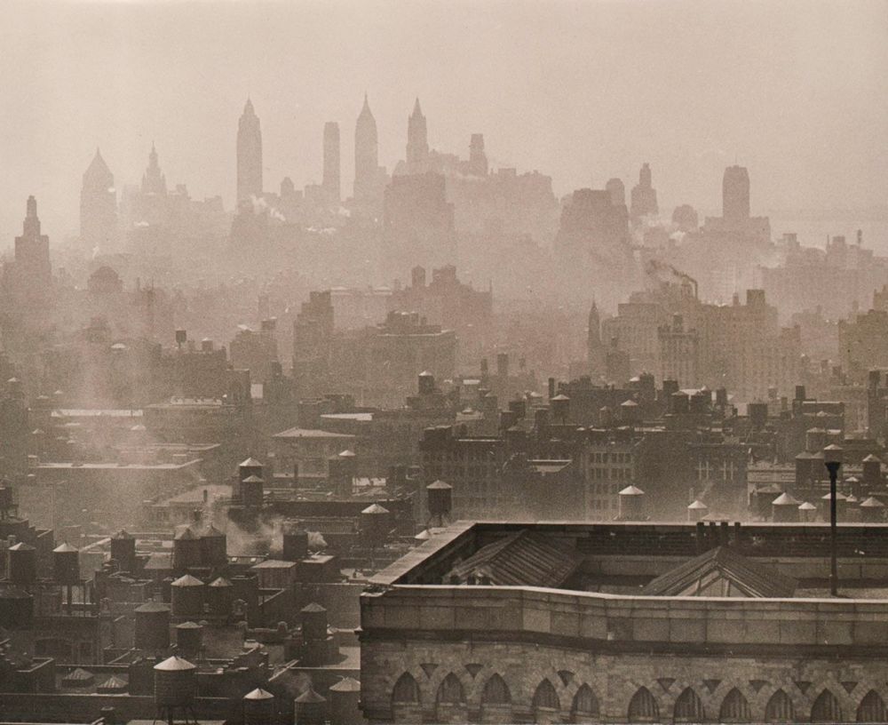 a layered cityscape, lots of building adding depth and texture