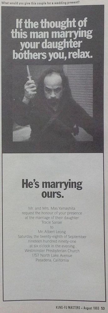 poster
Al Leong weilding a knife
if the thought of this man marrying your daughter bothers you, relax

He is marrying ours
