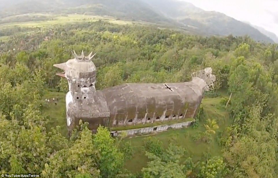 view of a large structure shaped like a chicken