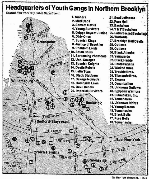 map with list of gangs and locations.