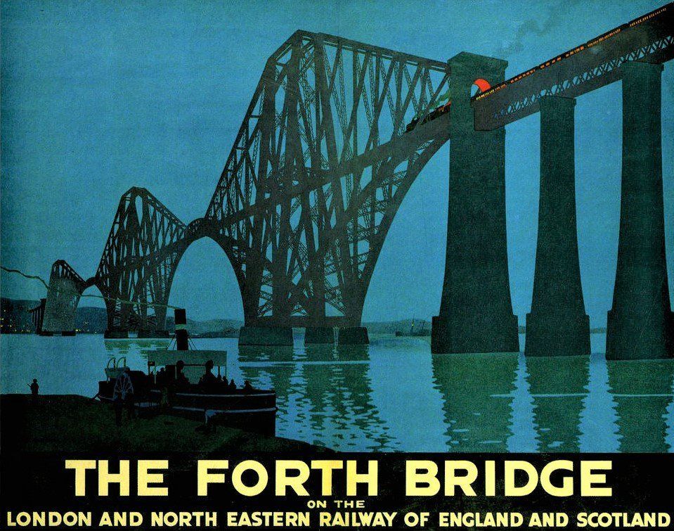 poster
an image of a large bridge with multiple spans
the forth bridge
on the 
london and north eastern railway of england and scotland