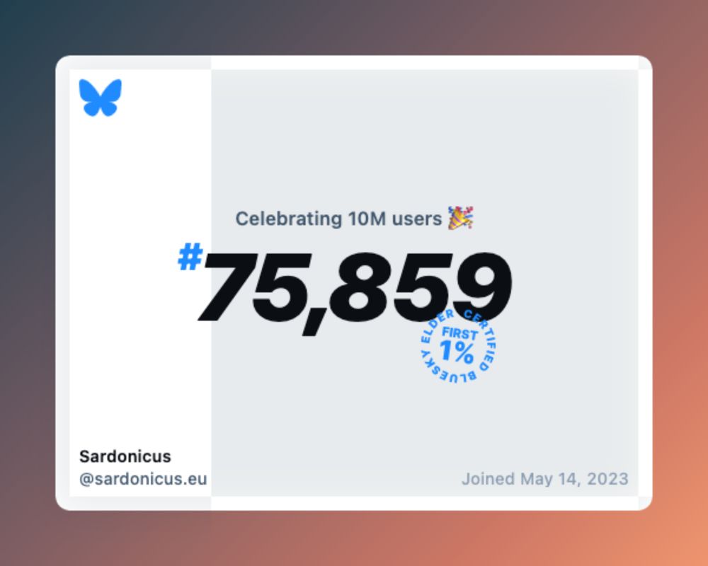 Bluesky now has over 10 million users, and I was #75,859!