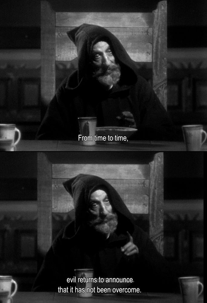 El fantasma del covento, 1934

two movie stills of a hooded and robed man at a table

From time to time, evil returns to announce that it has not been overcome.