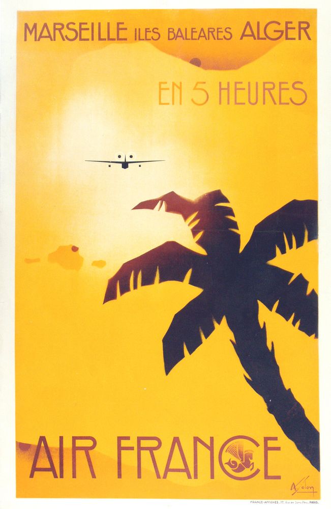 plane and the silhouette of a palm tree 
MARSEILLE ILES BALEARES ALGER 
EN 5 HEURES
AIR FRANCE