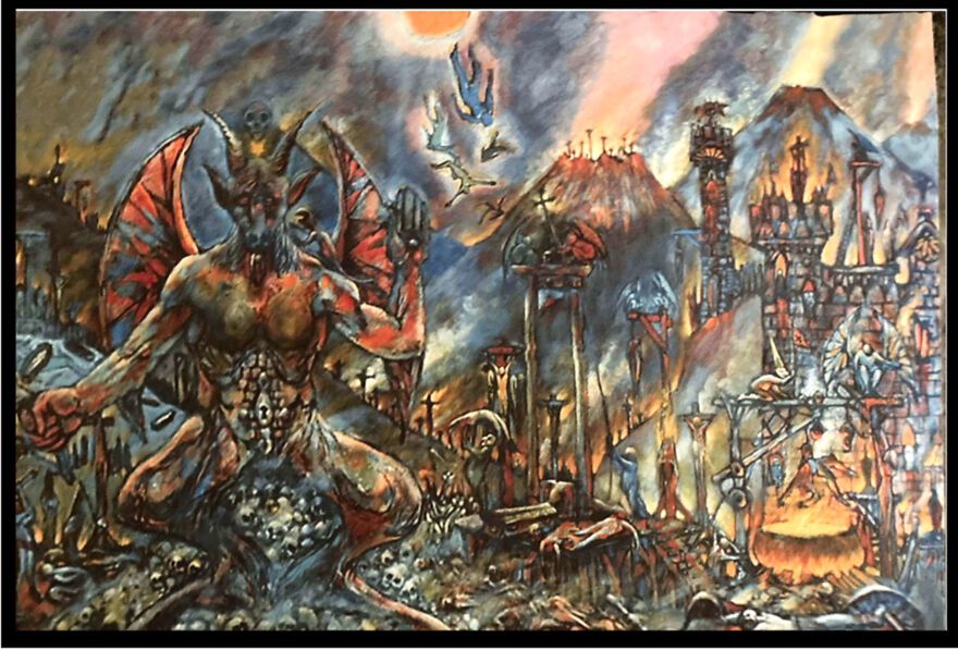 demonic figure in a hellish landscape painting used in Roger Corman's 'Premature Burial'