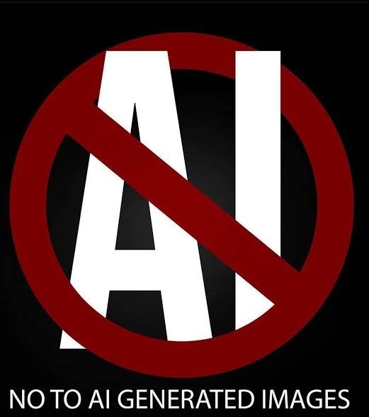 Crossed out AI with no to ai generated images.