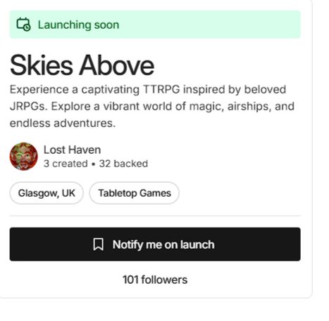 Skies Above prelaunch screenshot at 101 followers