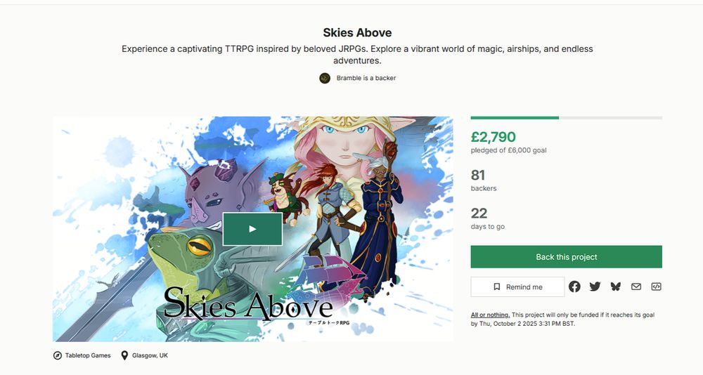 Kickstarter screenshot showing £2790 out of £6000 raised with 81 backers and 22 days to go!